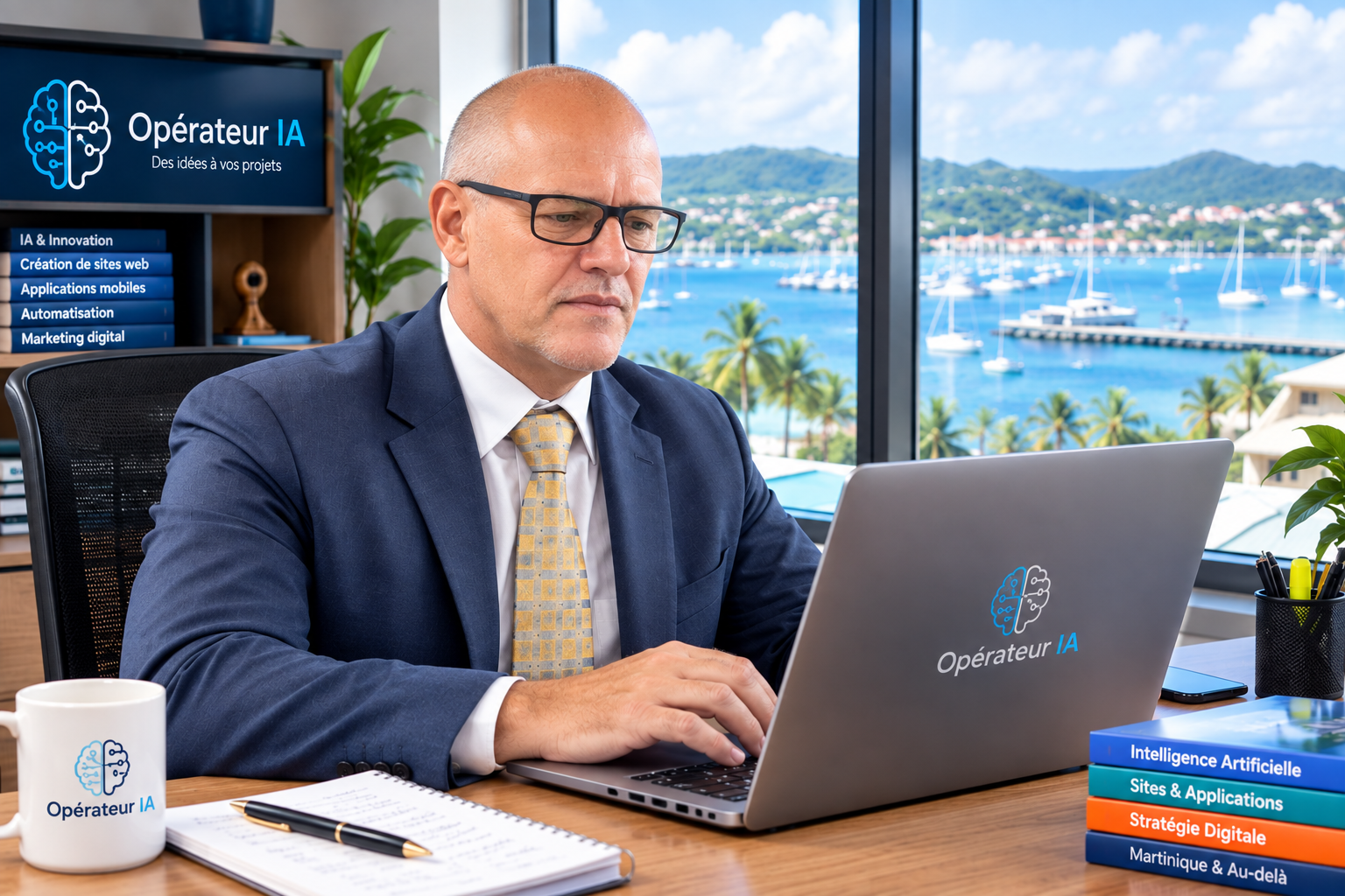 Opérateur IA au travail dans son bureau en Martinique